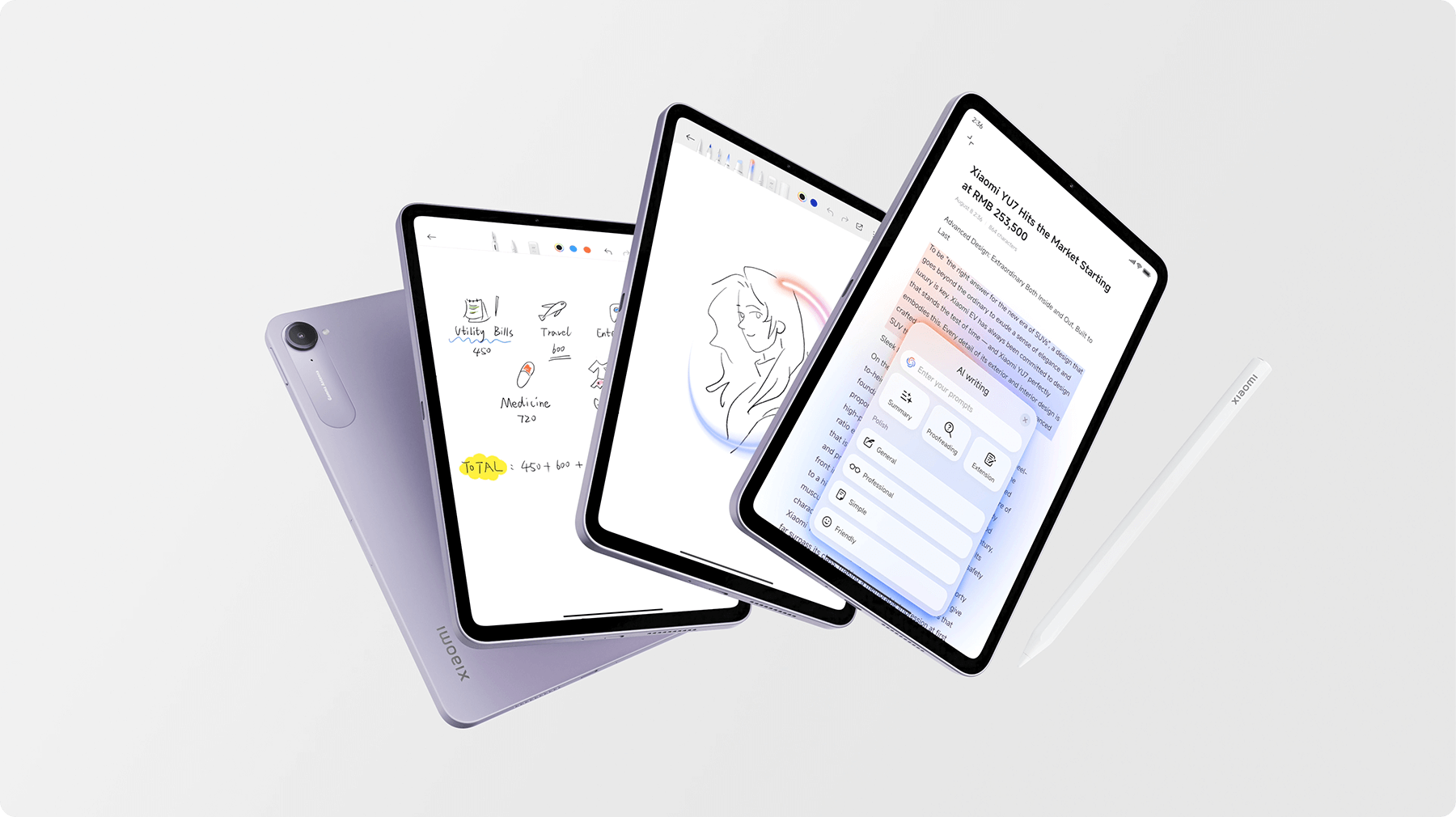 Xiaomi Pad Mini 手寫筆記、繪圖同 AI 功能畫面